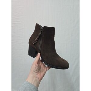 Skechers Ankle Boots Women's 7.5 Taxi Brown Leather 2.5" Heels Side Zip Shoes